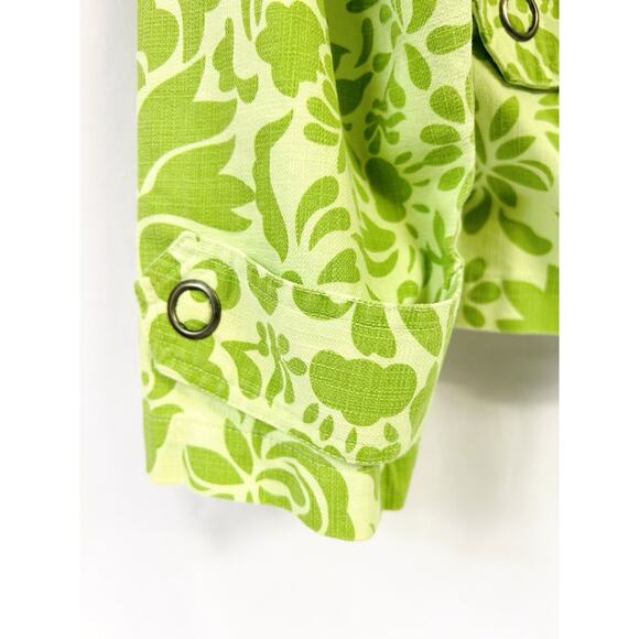 Women's Coldwater Creek Green Floral Flowers Twill Chino Zip Front Jacket Large - Picture 5 of 7